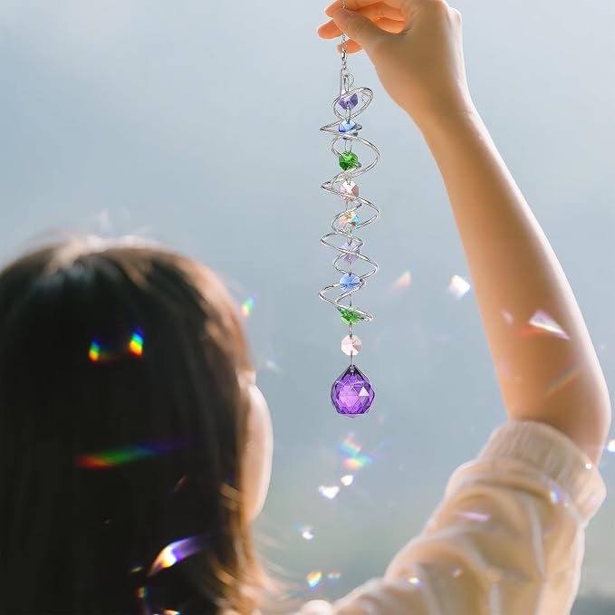 5 Pack Crystal Suncatcher Gazing Ball Spiral Wind Spinner Garden Decor | Crystal Sun Catcher Wind Spinner with Spiral Tail Gazing Ball Hanging for Indoor Outdoor Garden Patio Yard Home Decor
