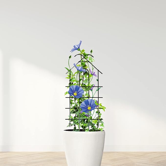 ARIFARO 24" Metal Garden Trellis for Climbing Plants, 4 Pack Plant Trellis for Potted Plants, Indoor Outdoor Black Trellis for Vines, Flowers, House Plants, 10" Wide
