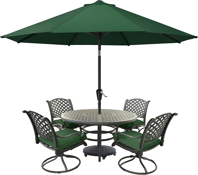 MASTERCANOPY 9FT Patio Umbrella with Push Button Tilt and Crank, Outdoor Market Umbrella with 8 Sturdy Ribs, UV Protection & Waterproof for Garden, Deck, Backyard, Pool (Forest Green)
