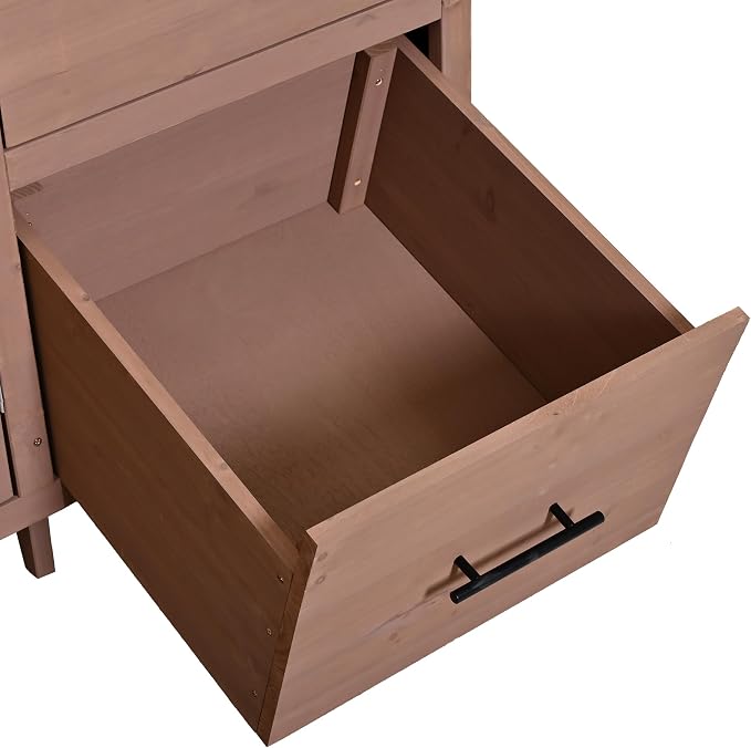 Merax Farmhouse Potting Bench with 6 Drawers, 44.6” Large Garden Workstation, Outdoor Kitchen Island with Bottom Cabinet & Hooks, Freestanding Patio Furniture,Brown