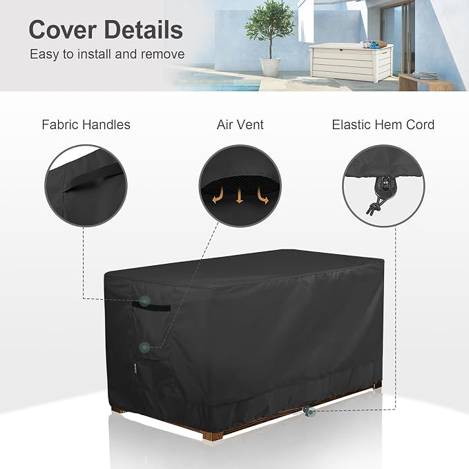 Patio Deck Box Cover Waterproof Outdoor Rectangular Storage Bench Cover 62L x 30W x 26H inch, Black