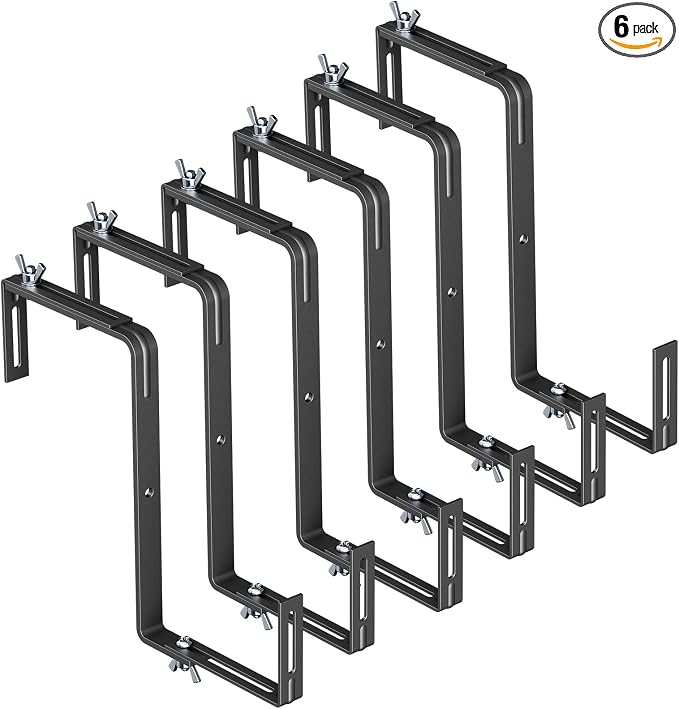 Adjustable Planter Box Brackets,Enhanced Bottom Support,Universal Outdoor Hanging Brackets,Flower Box Brackets for Fence Railings, Windowsill, Patio, Garden,Balcony. (6, Black)