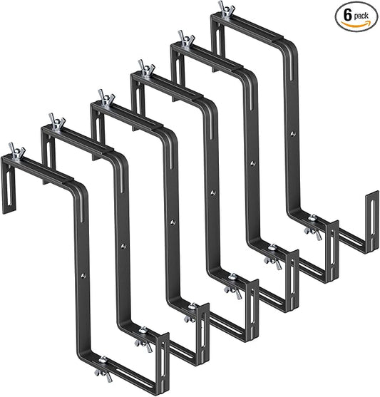 Adjustable Planter Box Brackets,Enhanced Bottom Support,Universal Outdoor Hanging Brackets,Flower Box Brackets for Fence Railings, Windowsill, Patio, Garden,Balcony. (6, Black)