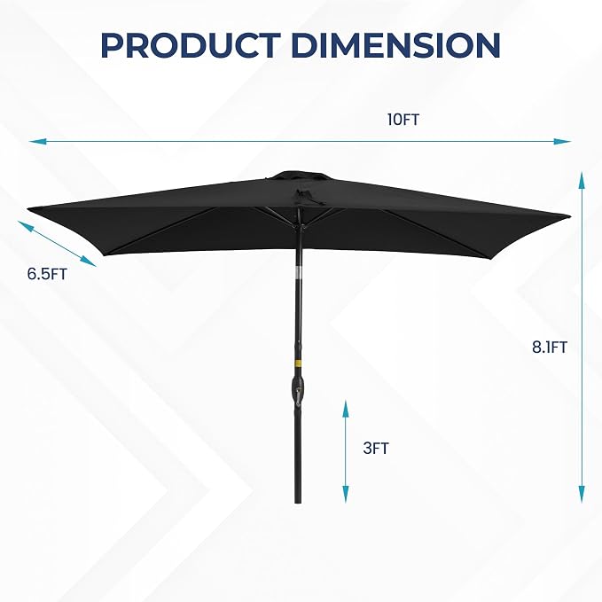 Wisteria Lane 6.5' x 10' Patio Umbrella, Rectangular Patio Umbrella, Metal Pole Square Outdoor Umbrella with Crank and Push Button Tilt, Large Outdoor Umbrella with Polyester Canopy