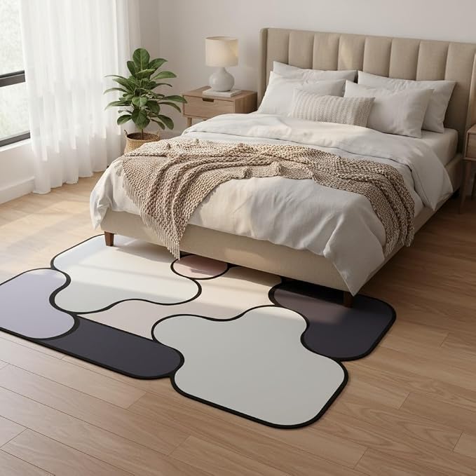 Unique Weird Shaped Rugs 6x9 Contemporary Abstract Dark Grey Beige Art Deco Indoor Low Pile Mats for Living Room Dining Room Office Dorm Bedroom Guestroom Nursery Thin Non Skid Wool Carpets