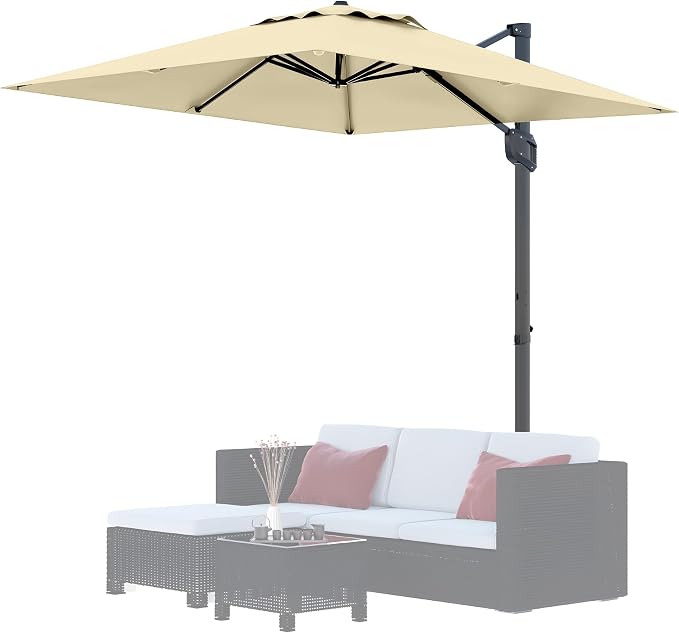 PeakPursuit 10' x 10' Square Cantilever Umbrella - Heavy Duty Aluminum Patio Sun Shade Offset Umbrella with 360-Degree Rotation for Outdoor Decor, Backyard, Deck, Pool