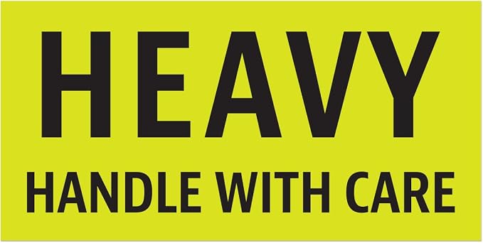 Caution Heavy, Handle with Care Labels (4 x 2 inch, Fluorescent Yellow with Bold Letters - 900 Labels) Warning Heavy Items Stickers for Shipping Items - Strong Adhesive | Bold Letters, 900 Labels per Roll, Warning Heavy Items Stickers, Strong Adhesive,...