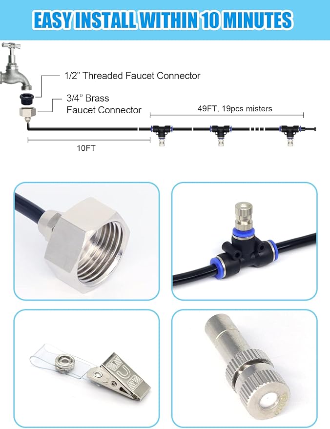 Tesmotor Misters for Outside Patio, Outdoor Misters for Patio Garden Lawn Pool Umbrella Trampoline