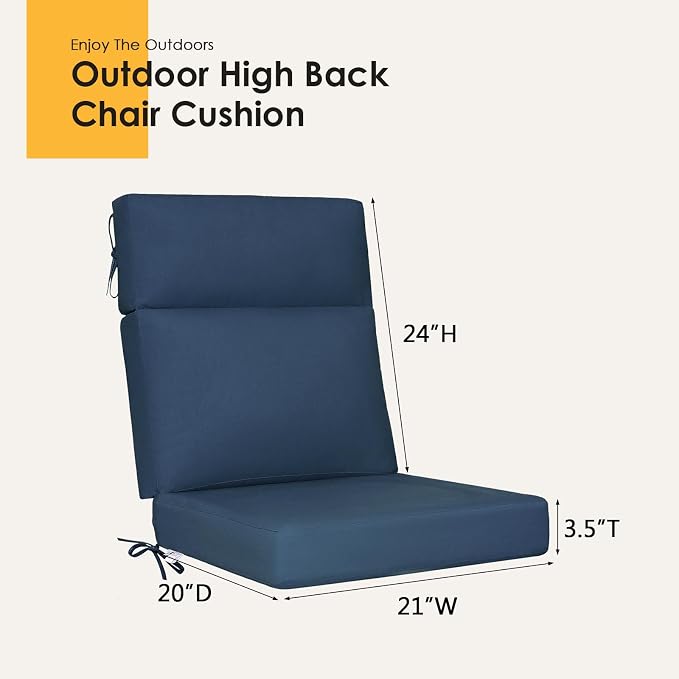 Sunbrella Outdoor High Back Chair Cushion, 2 Pack 44x21 inches Patio Chair Cushions Water Repellent Rocking Cushions Indoor Furniture Seat Pad, Specrtum Indigo