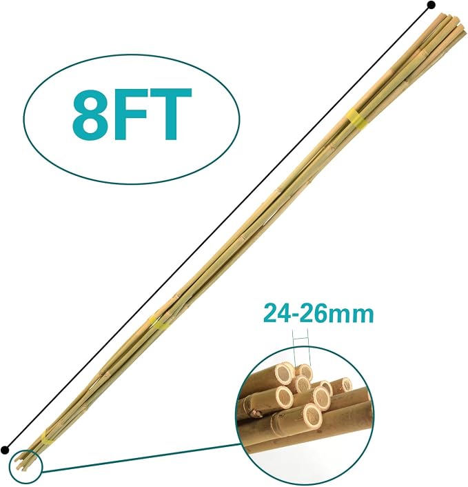 Bamboo Stakes Approx 8ft, 92 inch Garden Stakes Multi-Purpose, Bamboo Plant Support Stakes for Tomatos, Beans, Cucumbers, Peppers, Potted Trees, Maintain the plant Posture, Strengthen and Stem