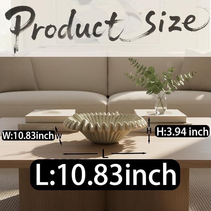Large Decorative Bowl decor, Scalloped Pedestal Bowls for Modern Home Decor,Ruffle Decor,Stylish Key Bowl for Entry Table,Decorative Fruit Bowl for Kitchen Counter,Light Gray