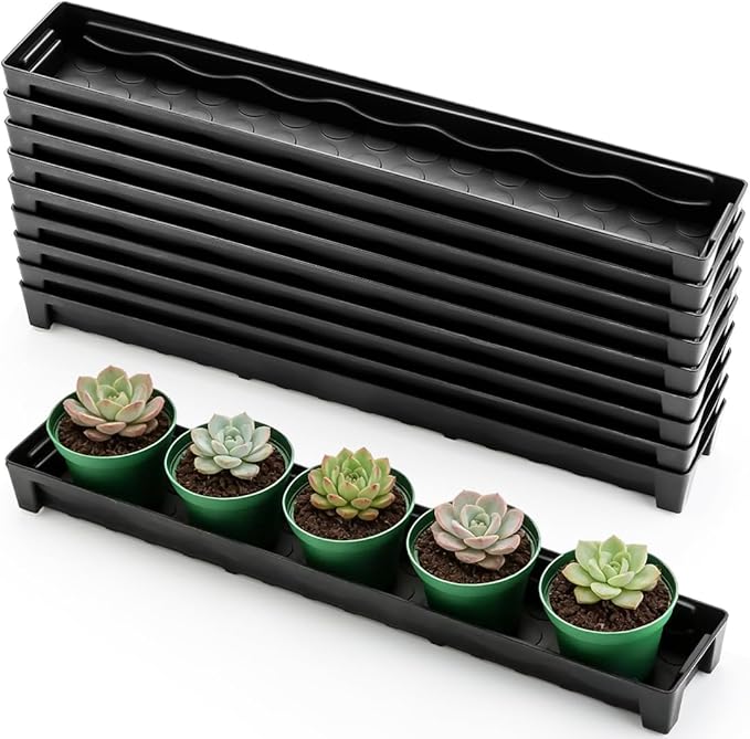 RooTrimmer 10 Pack Plastic Windowsill Saucer (17"x3"x1.5"), Rectangular Window Sill Plant Pot Trays with Removable Drainage Hole, Thick Plant Saucer Tray for 2.8 inch (7CM) Flower Nursery Pots (Black)