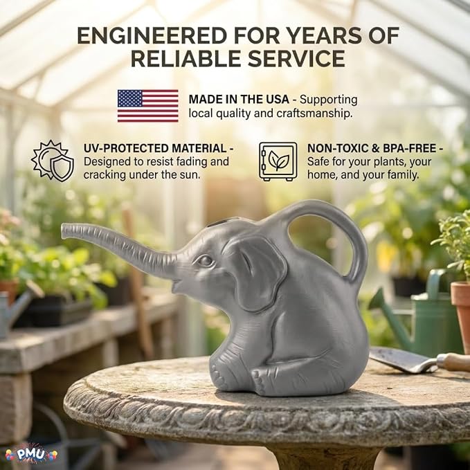 PMU 6 Pcs 2-Quart Elephant Watering Can – Durable Plastic Garden Watering Can for Indoor & Outdoor Plants, Easy-Pour Spout, Large Water Pot, Gray