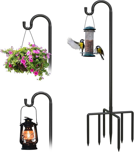Breeze Touch 1Pack 62 Inch Adjustable Shepherd Hooks for Outdoor Outside, Heavy Duty with 7 Prongs Base, for Hanging Lantern, Hummingbird Feeder, Lightweight Plant, Wind Chime, Bird Feeder Hanger