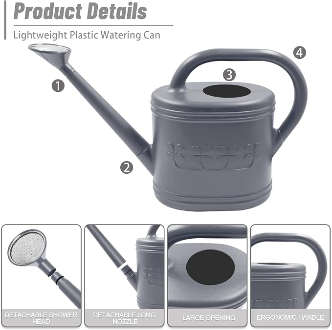 Watering Can for Indoor & Outdoor Plants, Plant Watering Can with Stainless Steel Shower Head, 1 Gallon Plastic Watering Can for Garden, Flowers, Vegetable, Greenhouse
