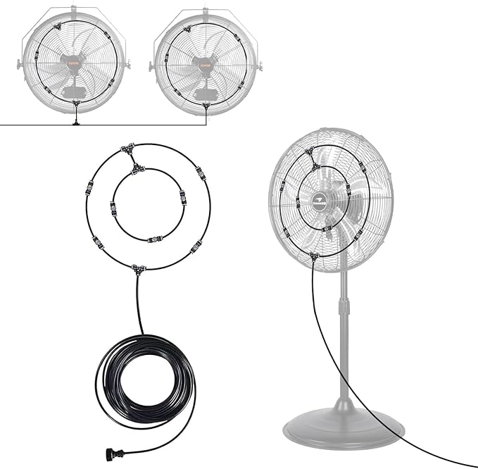 Fan Misting Kit for Outside Patio 35FT, Outdoor Fan Misters for Cooling System, Double-Loop Water Mist for Backyard, Porch, Umbrella,Deck,Canopy,Pergola,Pool. Yard BBQ Accessories, Party Supplies