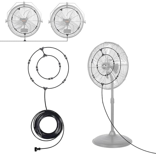 Fan Misting Kit for Outside Patio 35FT, Outdoor Fan Misters for Cooling System, Double-Loop Water Mist for Backyard, Porch, Umbrella,Deck,Canopy,Pergola,Pool. Yard BBQ Accessories, Party Supplies