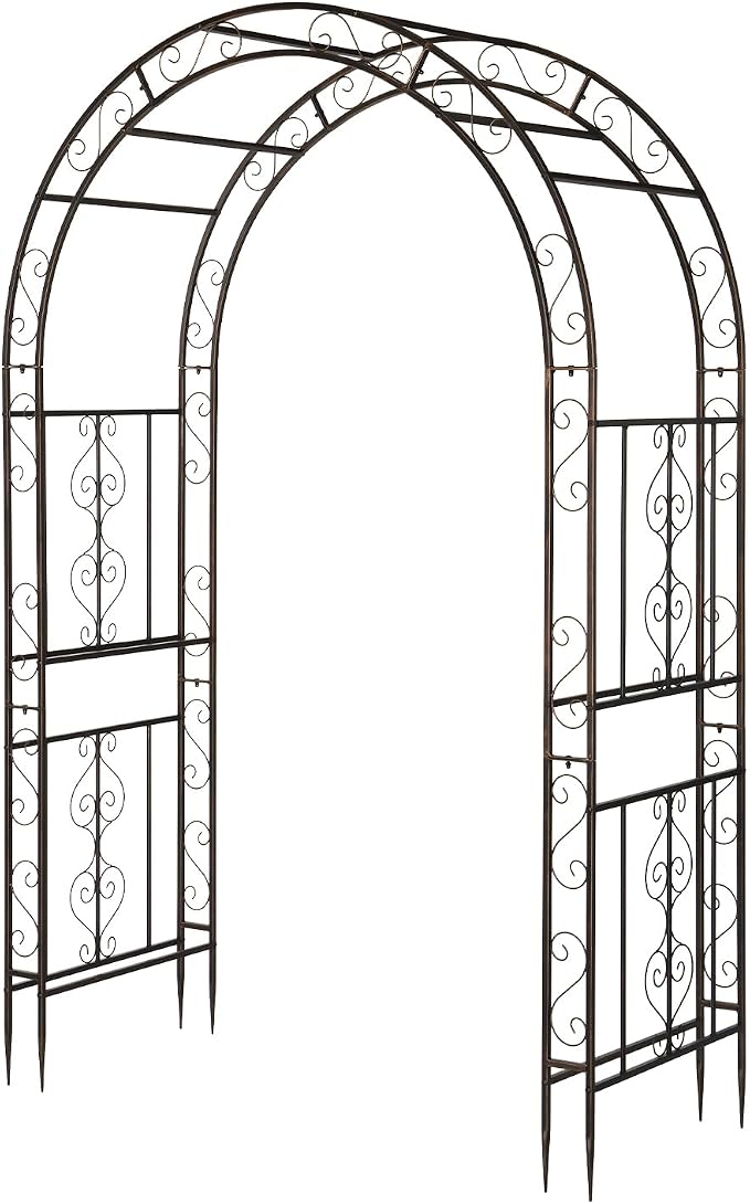 Outvita Garden Arch Arbor, Heavy Duty Metal Arbour Archway, Decorative Frame Stand Trellis for Wedding Ceremony Party Plant Climbing Rose Vines Lawn Courtyard Patio Bronze