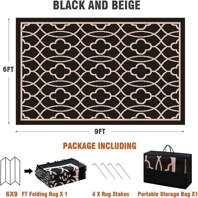Pendolr Outdoor Rug Waterproof 6x9 ft Outdoor Carpet Patio Rug Mat Reversible RV Camping Rug Plastic Straw Rug Outside Outdoor Area Rug for Patio Deck Balcony Backyard Picnic Beach