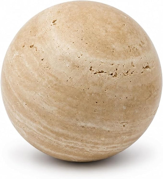 Natural Travertine Decorative Sphere, 2.36 Inch Stone Ball Decor, Hand-Polished Beige Orb Accent for Shelves, Dressers, Trays and Coffee Table