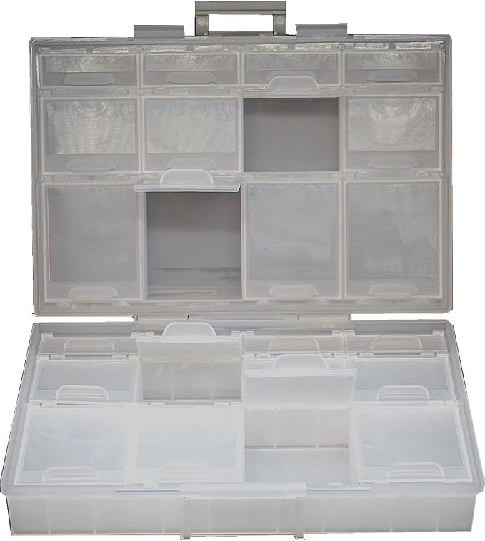 AideTek 2 units Half Transparent Multi-Purpose 24 Compartments Clear Organizer Case BOX-ALL-24 for sorted parts 3 sizes 24 compartments with lid
