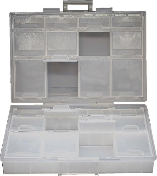 AideTek 2 units Half Transparent Multi-Purpose 24 Compartments Clear Organizer Case BOX-ALL-24 for sorted parts 3 sizes 24 compartments with lid