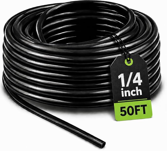 Bonviee 50ft 1/4" Drip Irrigation Tubing – Flexible, Durable Hose, Compatible with 1/4 inch Barbed Tee, Micro-Emitters & Misters, Easy Install for Home Garden Repair