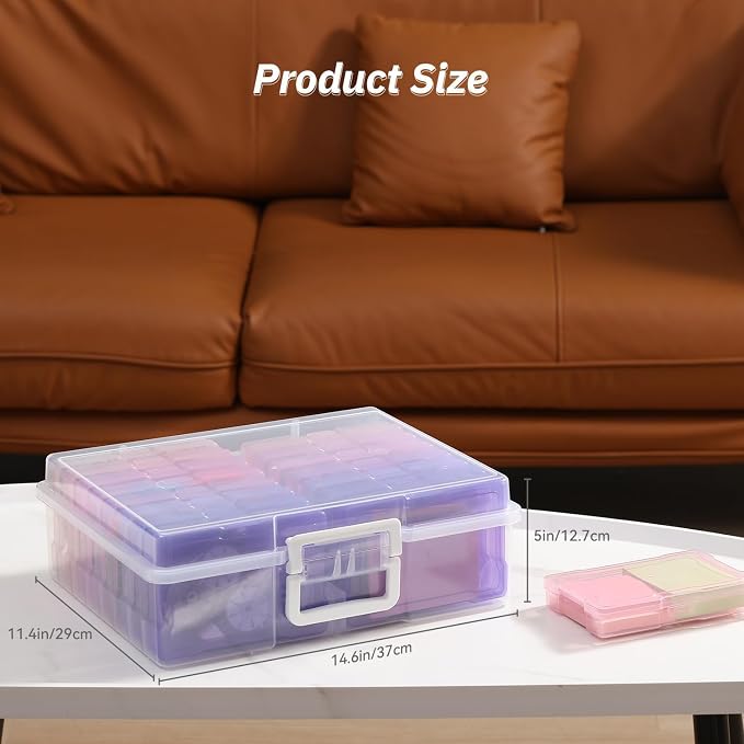4"x6" Photo Storage Box with Handle Photo Case Craft Keeper Picture Storage Containers 16 Inner Photo Organizer Large Gradient Pink-Purple Series