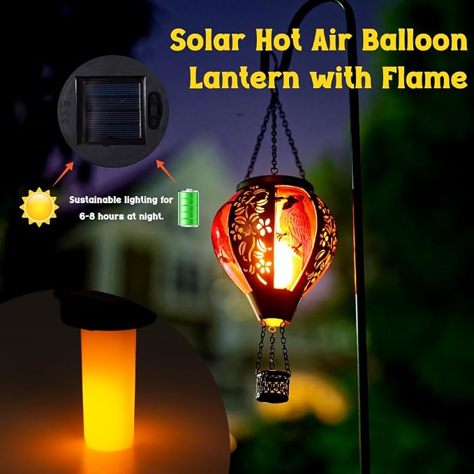 STARSOUL Cardinal Solar Hot Air Balloon Lantern with Flickering Flame, Cardinals Hanging Solar Lantern Outdoor Waterproof, Red Bird Hot Air Balloon Solar Light Decorations for Garden Yard Lawn
