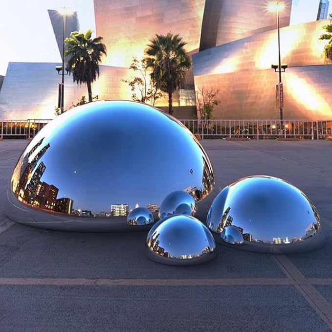 30 cm/12 inch Diameter Half Gazing Globe Mirror Ball,Silver 304 Stainless Steel Hollow Polished Reflective Smooth Garden Sphere,Colorful and Shiny Addition to Any Garden or Home