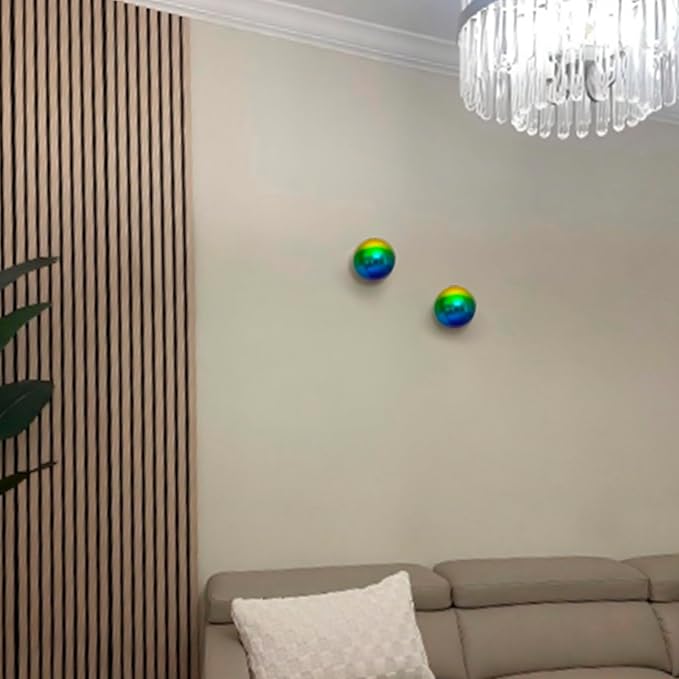 Gazing Ball Garden Mirror Outdoor - Outside Decorative Globe, Rainbow, 2Pcs | Metal Polished Reflective Sphere, Stainless Steel Hollow Decoration Ornament for Home Pond Swimming Pool Housewarming Gift
