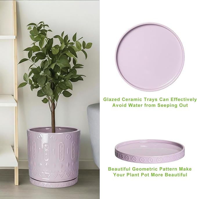 Eightpot Ceramic Plant Saucer, 11.4 Inch Plant Pot Saucers for Indoor Outdoors, Round Plant Drip Trays, Modern Plants Plates to Catch Water, Decorative Plants Dishes to Catch Water, Purple