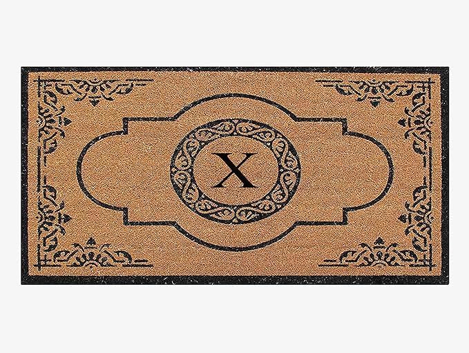 A1HC Natural Coir Monogrammed Doormat for Outside Entrance, Heavy Duty, Low Profile, Anti-Shed Treated Front Door Mat, Easy to Clean, Long Lasting Entryway Doormats - 30"x48"