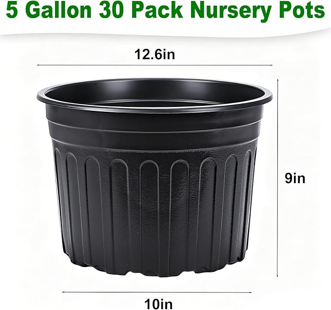 JERIA 30-Pack 5 Gallon Flexible Plant Nursery Pots,Thickened Soft Plastic Seedling Pots,Seed Starting Pot Flower Plant Container for Succulents，Seedlings