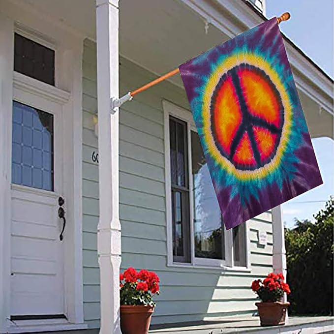 EMMTEEY World Peace Garden Flag Double Sided Burlap Decor 28X40 Inch Tie Dye Garden Flag Decorative Large Yard Flags for Outside