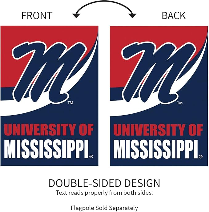 NCAA University of Mississippi House Flag, 28 x 44, Double Sided Garden Flags for Outside, Outdoor College Flags & Banners for Gardens Patio, Indoor Wall Decor Flag for Room