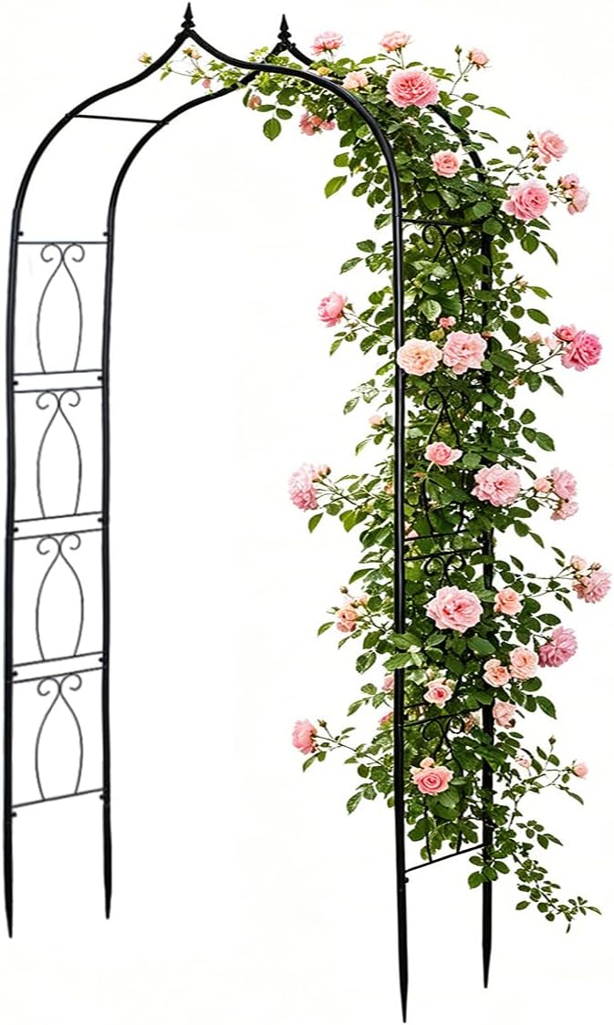 Metal Garden Arbors 8Ft Thickened Arch Trellis for Climbing Plants | Outdoor Arbor Rustproof Metal Frame Trellises Grapes Rose Yard Entrance Wedding Arched Backdrop Stand Party Event Decoration