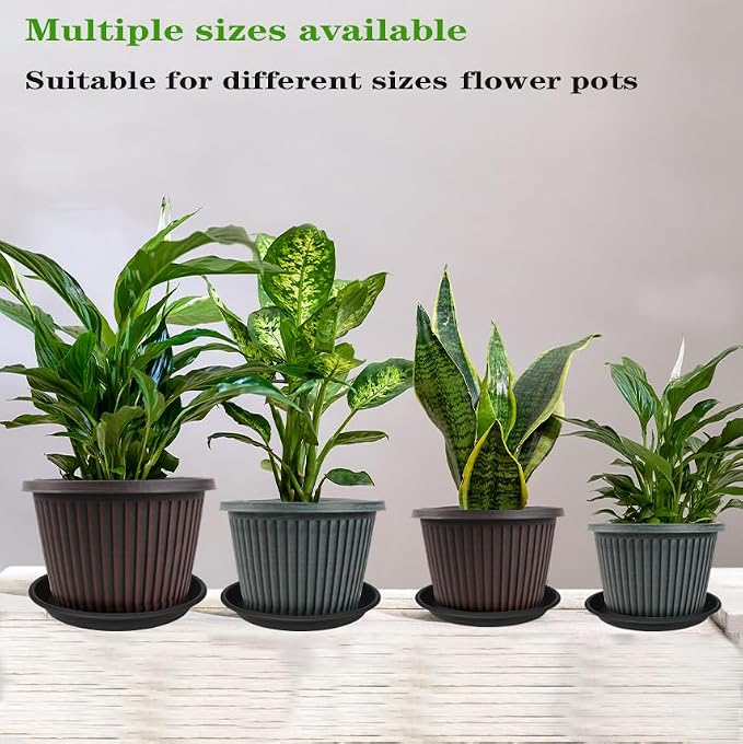 6 Pack Plant Saucer 8 inch, Heavy Duty Plastic Plant Water Tray, Planter Saucers, Flower Pot Tray, Planter Tray, Bird Bath Bowls, Water Trays for Plant Pots 7"/8" (Black)