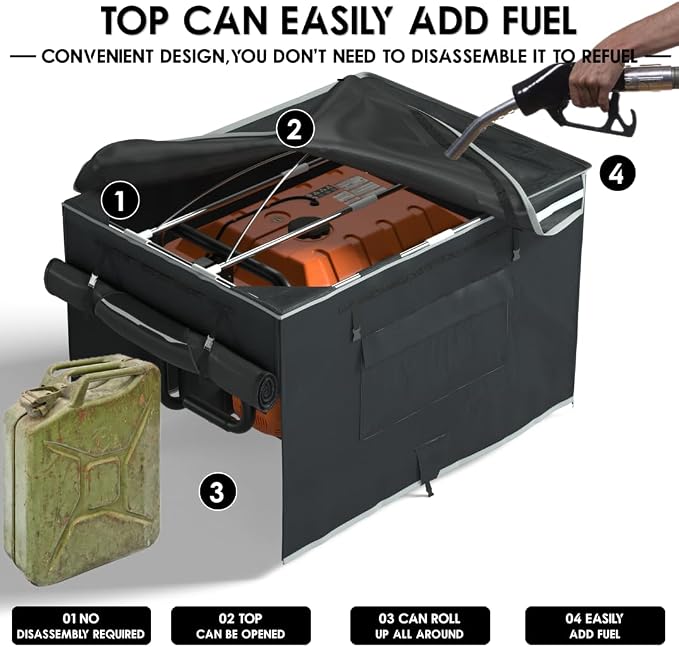 Generator Covers While Running, Generator Tent With Bracket, 38X28X27 inches, Roof Design Without Water Accumulation,1680D Marine Canvas Production+Heavy-Duty Stainless Steel Bracket, Black