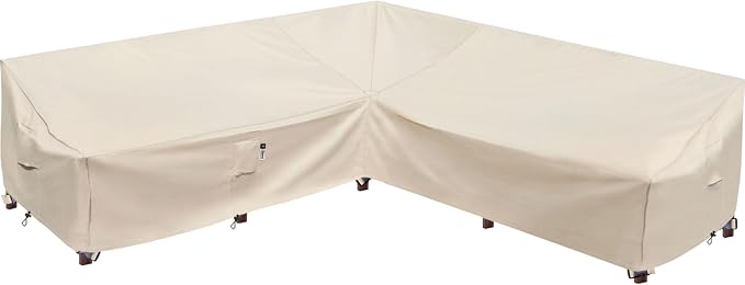 Outdoor Sectional Cover, Waterproof 600D Oxford Lawn Patio Furniture Covers, Patio Sectional Couch Cover, (Natural Beige,V-Shaped-115 x115)