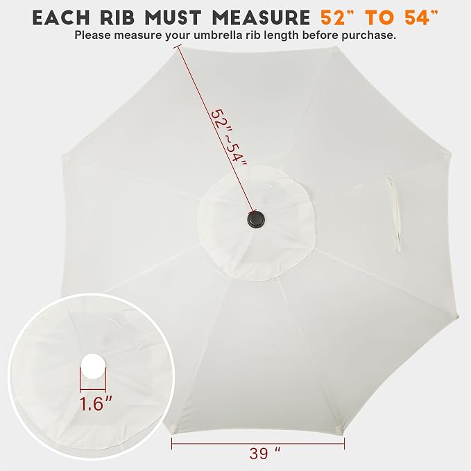 Blissun 9ft Patio Umbrella Replacement Canopy, Market Umbrella Top, Outdoor Table Umbrella Canopy for 8 Ribs, Canopy Only