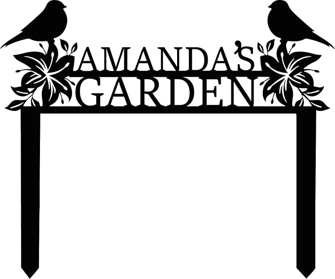 Personalized Garden Sign with Stake, Custom Metal Garden Name Sign with Flowers and Birds, Flower Yard Family Name Art for Outdoor, Farmhouse Decoration, Housewarming Gift