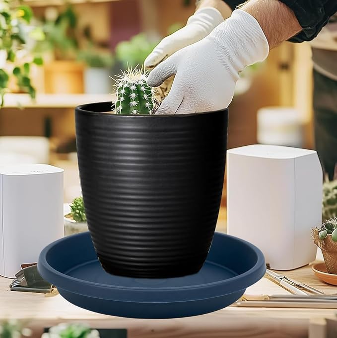 NIMYAU Plastic Plant Saucers 12 Inch Round Pack of 5 Heavy Duty Reusable Drip Trays for Flower Pots