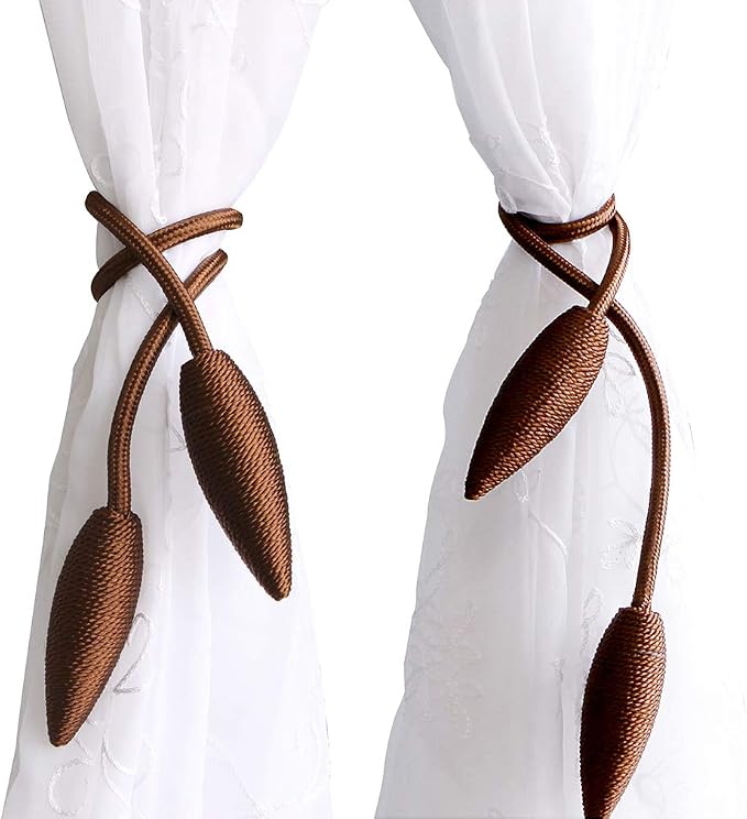 Valea Home 4 Pieces Curtain Tiebacks Clips Creative Window Drape Twist Tie Backs European Style Custom Made Curtain Holders Decorative Draperies Holdbacks, Coffee