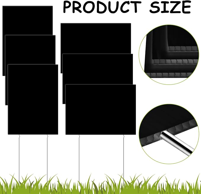 Wesiti 20 Pack Blank Yard Signs with Stakes Plastic Yard Lawn Sign Double Sided Corrugated Plastic Garage Sale Signs with Stakes for Rent Sign for Party Lawn Yard (Black, 17 x 12 Inch)