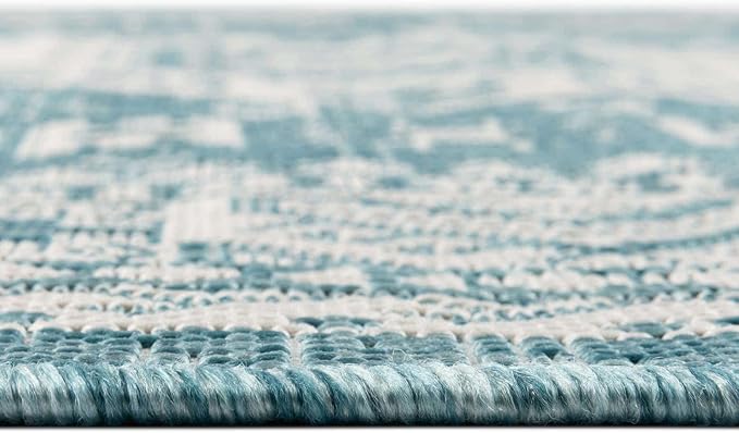 Unique Loom Outdoor Aztec Collection Area Rug - Chalca (4' 1" x 6' 1" Rectangle, Aqua/ Ivory)