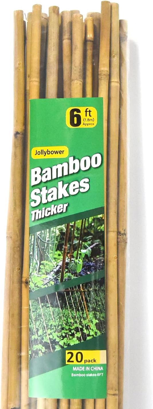 Jollybower 20pcs 5/8" D Thicker Heavy Duty Bamboo Stakes, 6FT Plant Stakes, Natural Garden Stakes for Tomato, Bean, Flowers,Trees Potted and Climbing Plant Support