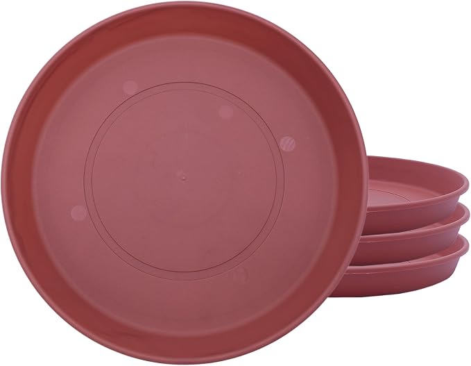 The HC Companies 8.5 Inch Prima Round Plant Saucer, Lightweight UV-Resistant Plastic Outdoor & Indoor Flower Pot Tray, 4-Pack Plant Pot Trays for Garden & Home Decor, Marsala
