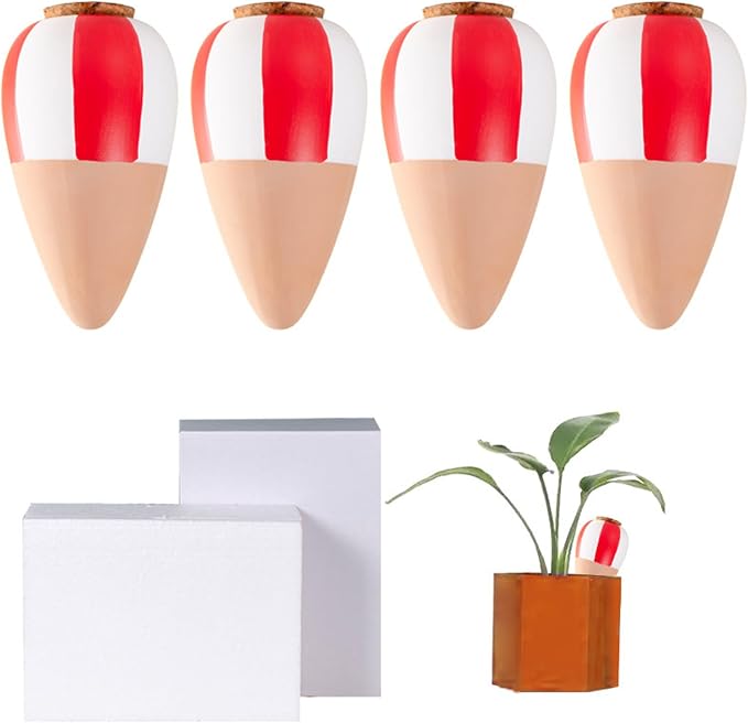 4 Pack Terracotta Watering Spikes, Plant Watering Devices Wine Bottle Automatic Plant Self Watering Spikes for Vacations, Clay Self-Watering Stakes for Indoor Outdoor Plants