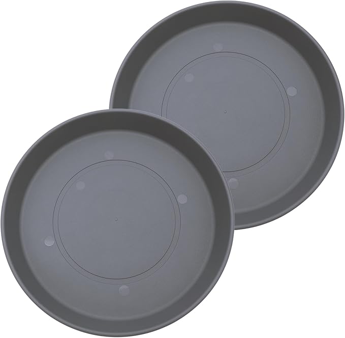 The HC Companies 10.5 Inch Prima Round Plant Saucer, Lightweight UV-Resistant Plastic Outdoor & Indoor Flower Pot Tray, 2-Pack Plant Pot Trays for Garden & Home Decor, Warm Gray